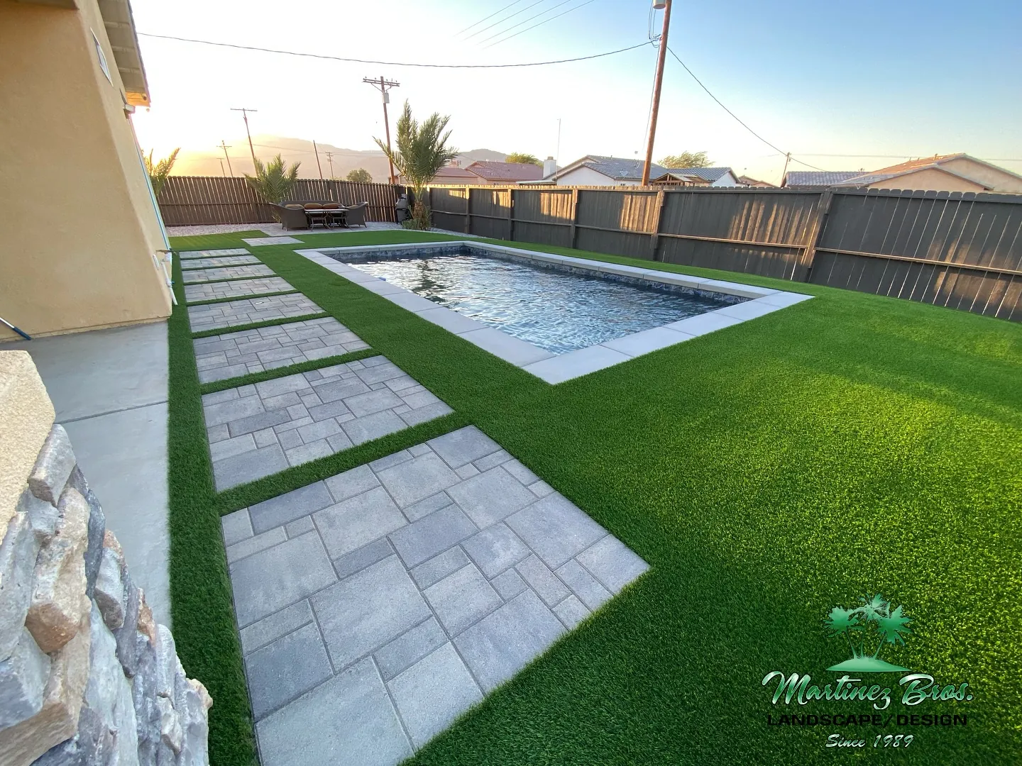 Stone path and pool deck